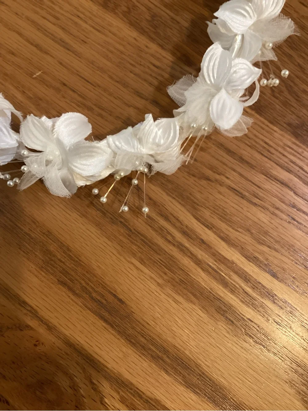 White Floral Halo Veil Crown with Double-Layer Tulle